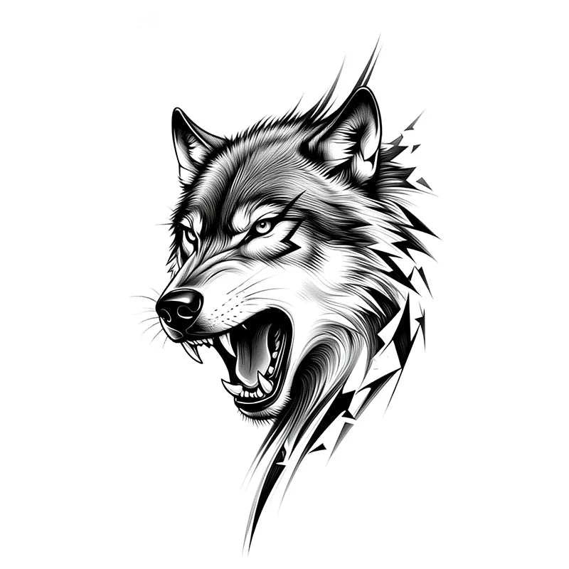 Tattoo Sticker Temporary Waterproof Long Lasting Body Art for Men Women Ins Scar Fake Tattoo Collarbone Arm Wolf Head Pattern Qme