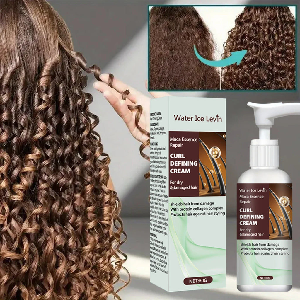Maca Essence Curl Defining Cream with Keratin & Collagen Quick-Dry Formula for Bouncy, Shiny Curls Frizz Control Protection Qme
