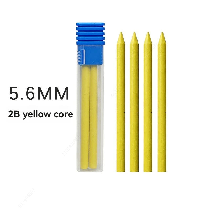 5.6mm Metal Mechanical Pencil And 2B/4B/6B/8B Pencil Refill For Writing Tool Sketch Comics Design Automatic Pencil Qme 1 box yellow Refill