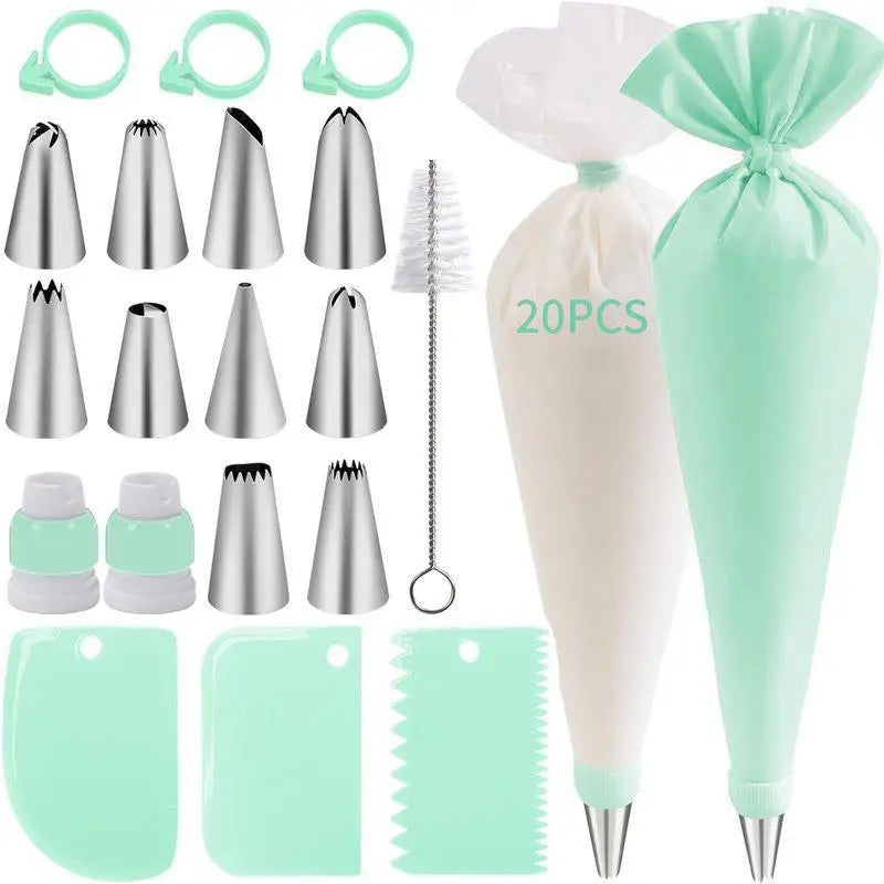 Piping Bags Tips Cake DIY Decorating Stainless Steel Nozzle Reusable Qme Green