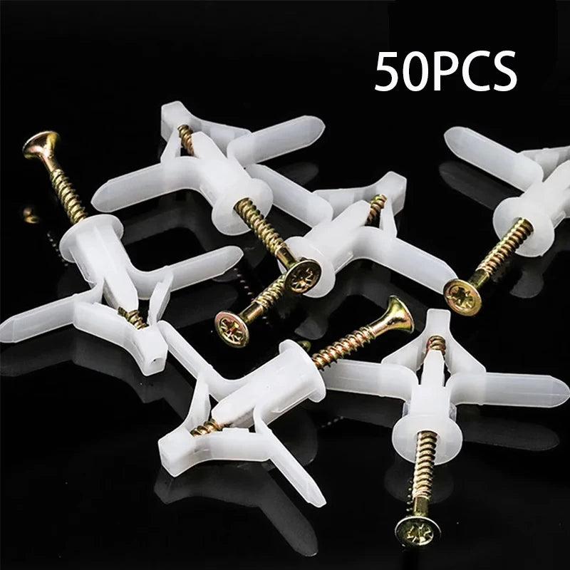 50 set of hollow wall anchors with screws, butterfly expansion screw plugs for drywall and cement board, easy-to-install fasten Qme 50 set 1