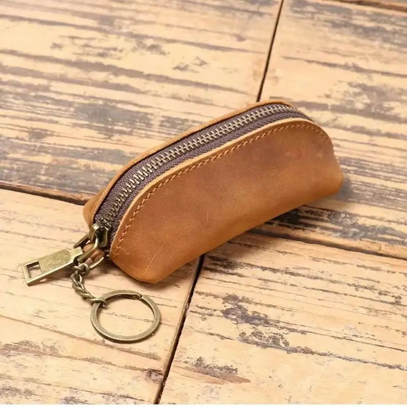 Leather Coin Purse Vintage Zipper Clutch Wallet Retro Credit Card Holder Card Case Key Holder Organizer Pouch Qme Brown