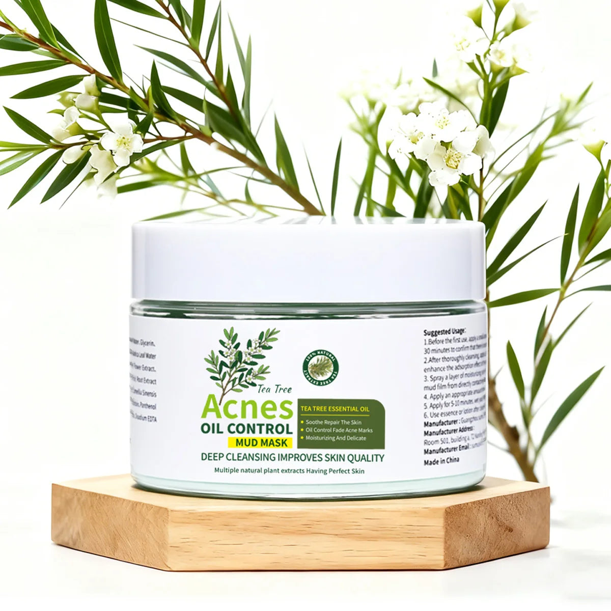 Natural Organic Tea Tree Acne Removing Mud Facial Mask Soothing Oil Qme
