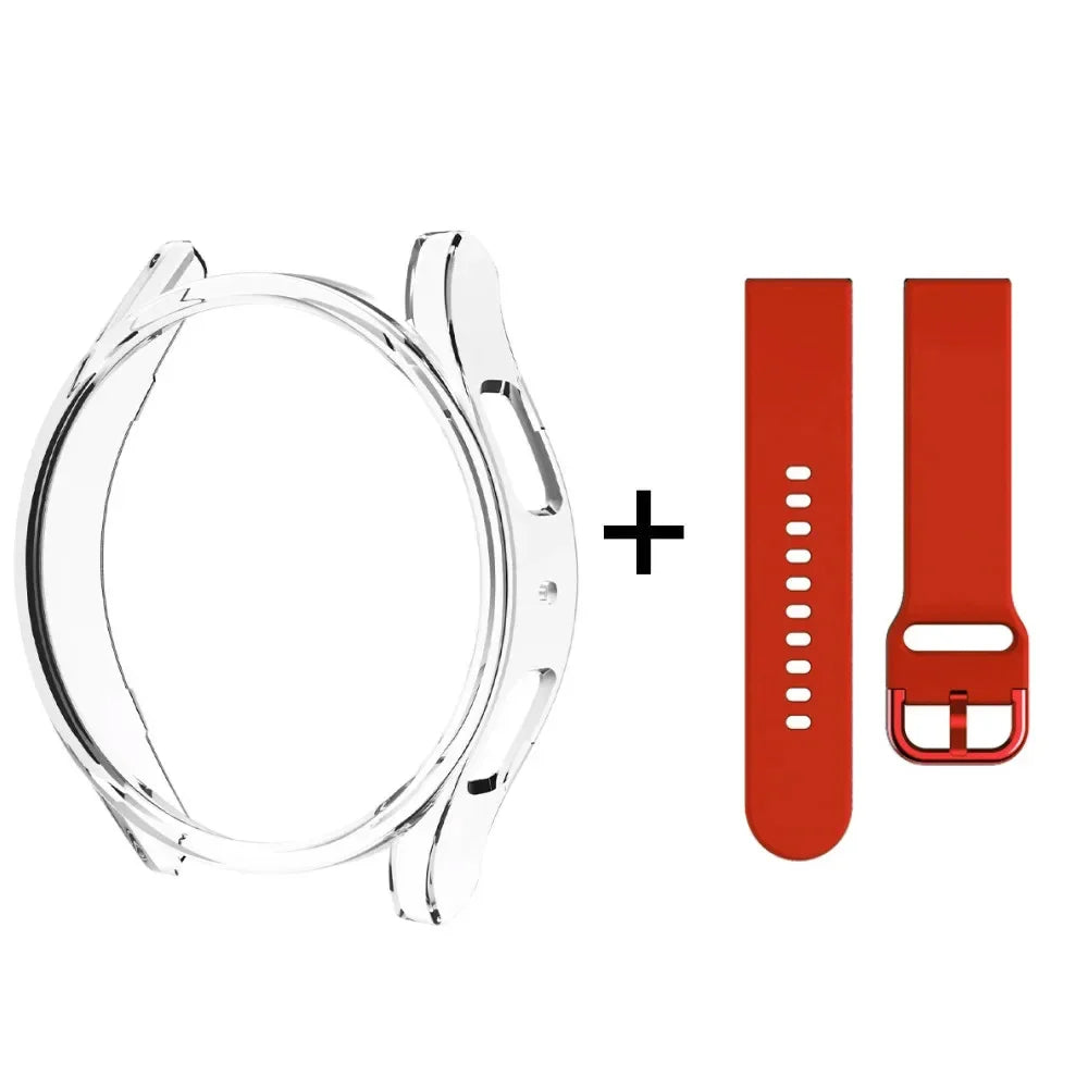 Strap+Case for Samsung Galaxy Watch 6/5/4 40mm 44mm PC Hollow Bumper for Galaxy Watch 4/6 Classic 42mm 46mm 43mm 47mm Band+Cover Qme Tr-Red Watch 5pro 45mm