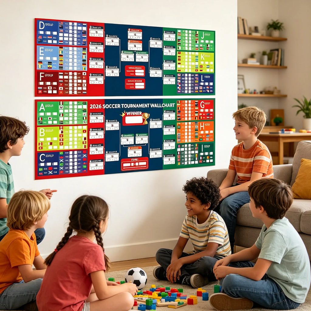Soccer Event Wall Schedule Poster with Includes 2 Whiteboard Markers and 3 Flag Stickers Activity Background Decoration Props Qme