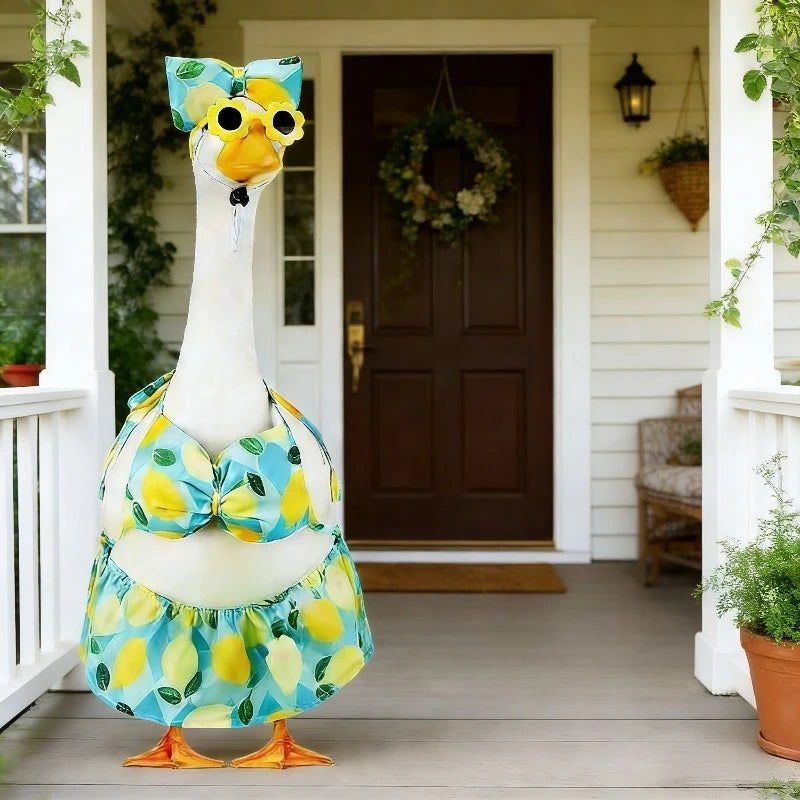 Bikini Porch Goose Outfits with Sunglasses & Swimming Tube for 23" Summer Goose Costume Garden Patio Statue Decor Qme