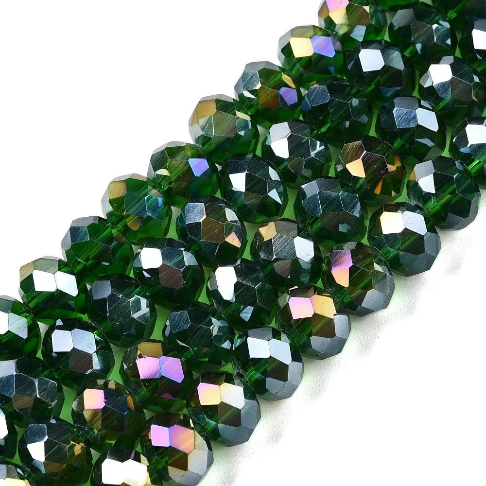 PandaHall 20strands glass Multicolor Beads AB Plated Faceted 8x6mm for DIY Jewelry Making Qme Dark Green