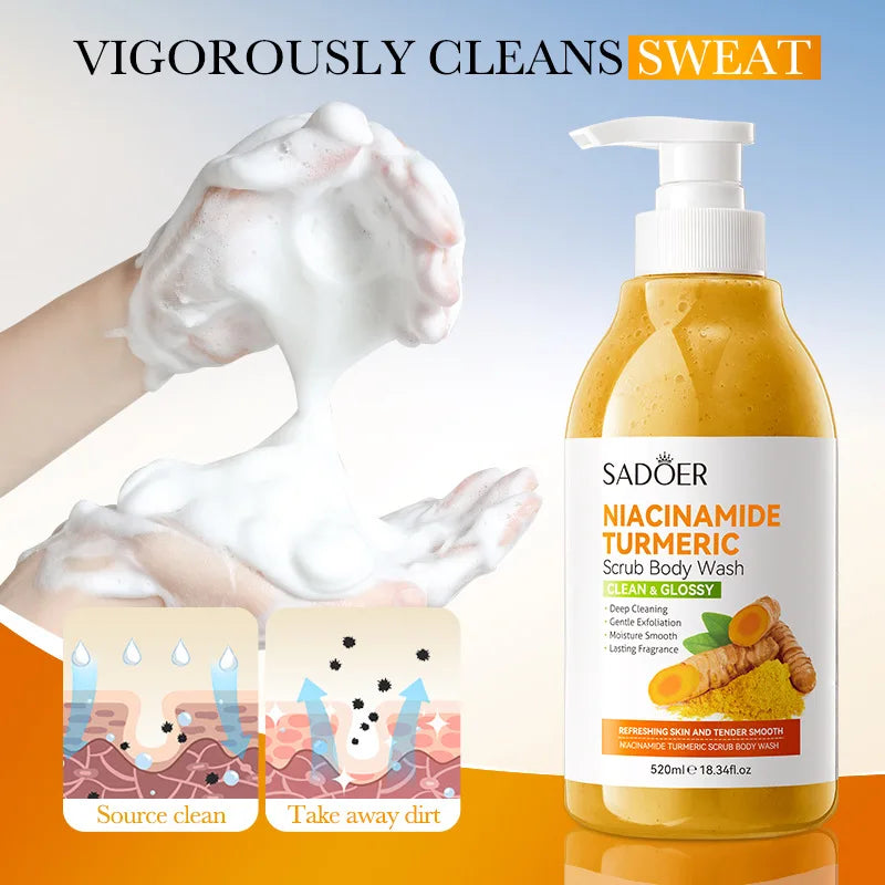 Niacinamide Turmeric Scrub Body Wash Brighten Skin Moisturizes Qme
