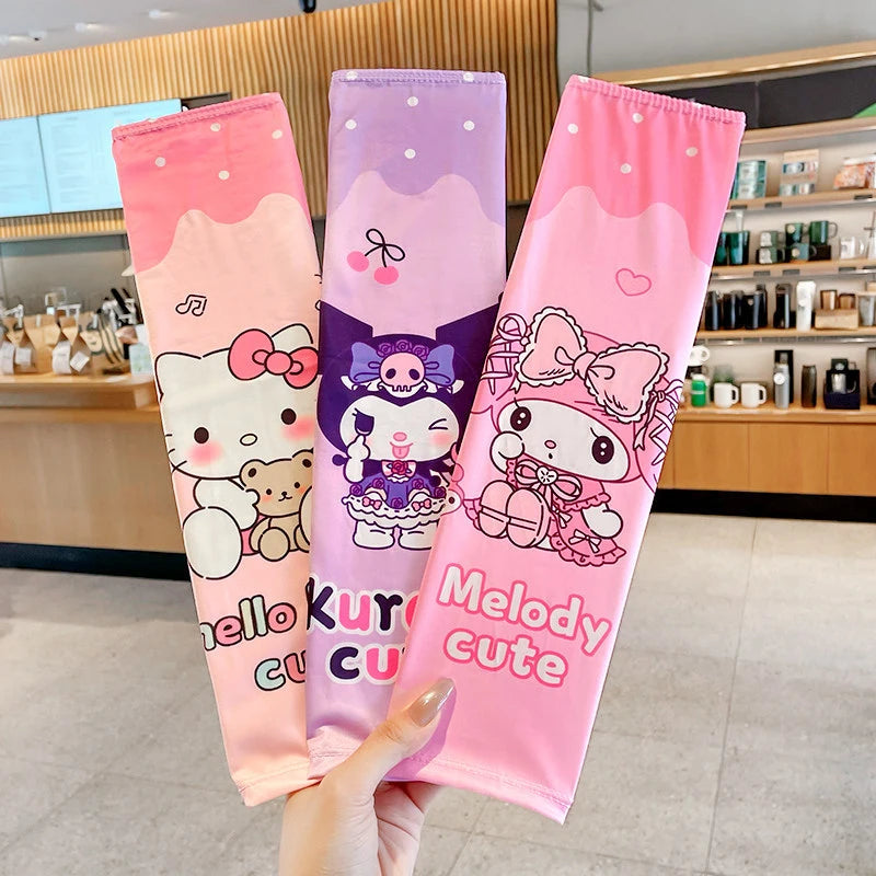 Hello Kitty Kuromi Sun Protection Arm Sleeves—Breathable Cooling Arm Sleeves for Students—UV-Protective Cooling Silk Arm Sleeves Qme