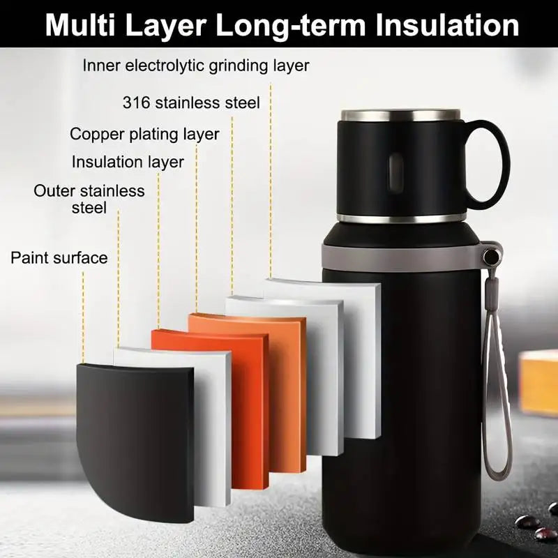 600ml Stainless Steel Coffee Cup Travel Thermal Mug Leak-Proof Thermos Bottle Tea Coffee Mug Office Business Style Thermos Qme