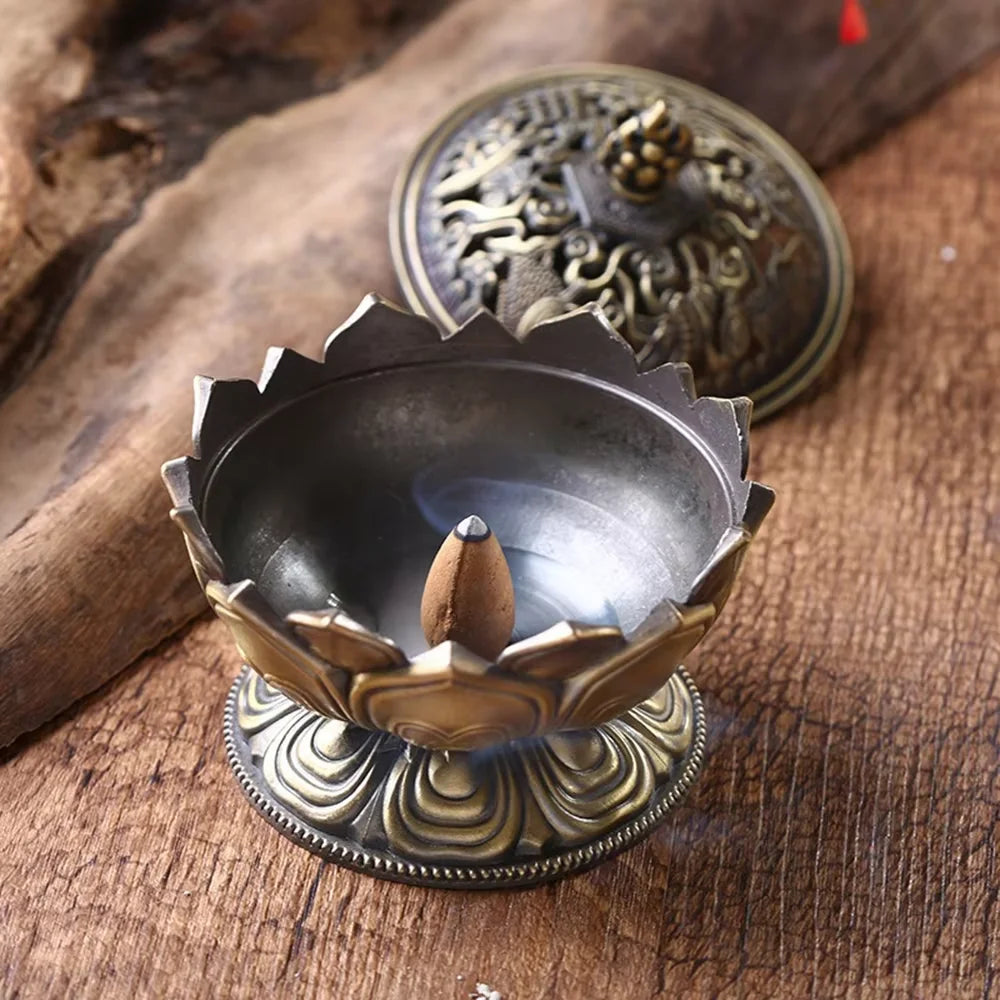 Lotus Flower Incense Burner Buddhism Buddha Holder Brass Mini Sandalwood Censer Incense Metal Craft Home Decoration Qme 1 PC