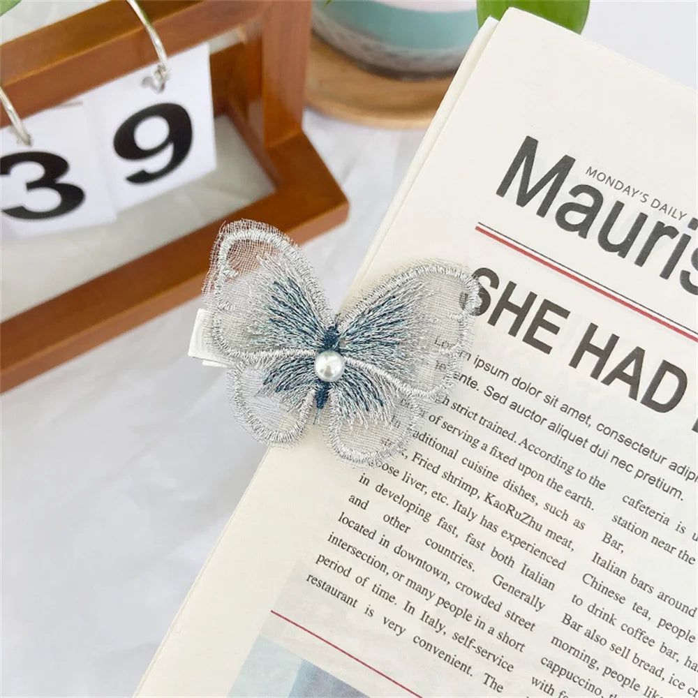 Retro Cute Embroidery Butterfly Exquisite Hairpin Girl Side Clip Top Clip Korean INS Girl Sweet Hairpin Trend Accessories Qme 2(2pcs) Size fits all