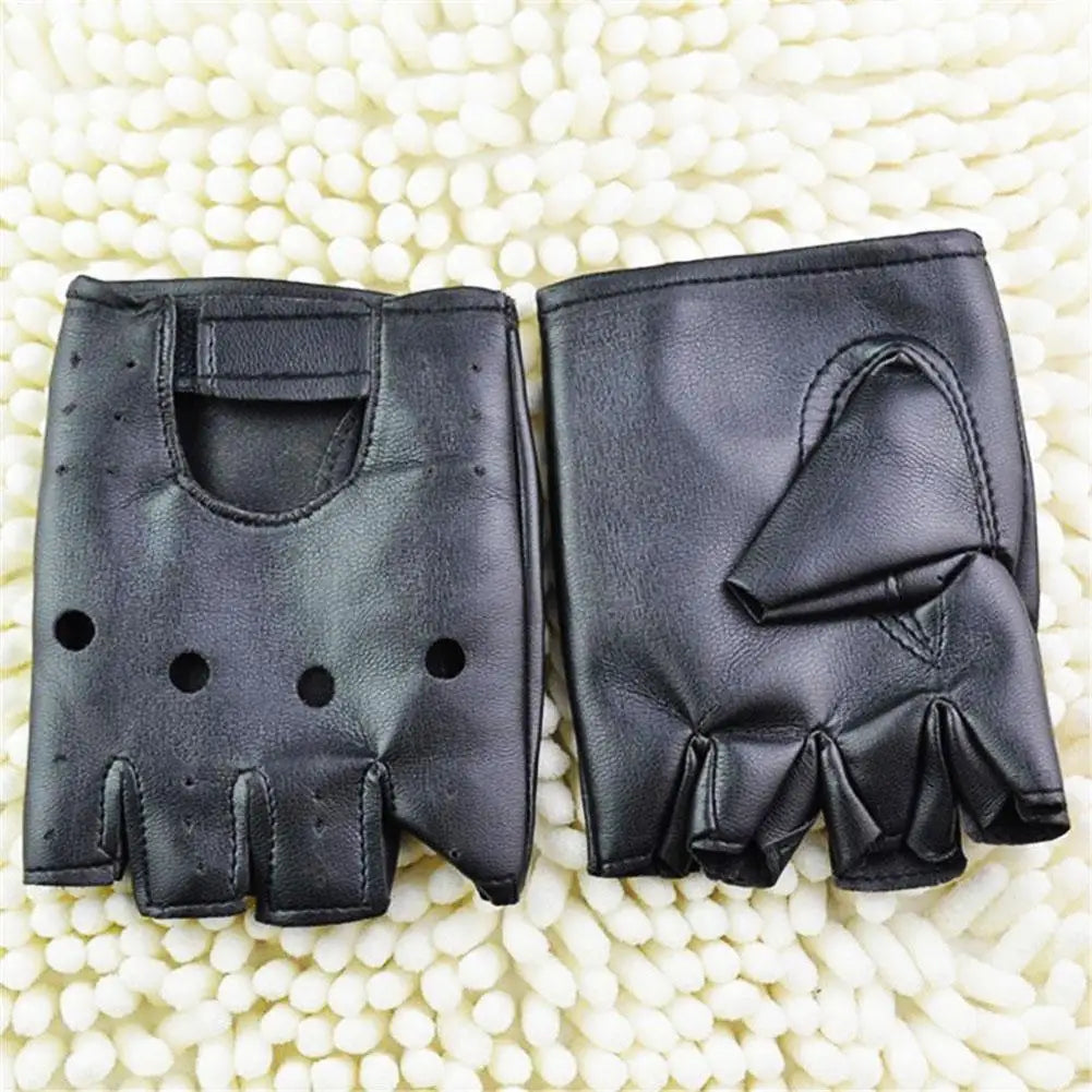 Fingerless Gloves Punk Half Finger PU Leather Dance Gloves Breathable Accessories Fashion Outfits for Cycling Gym Dance Fitness Qme