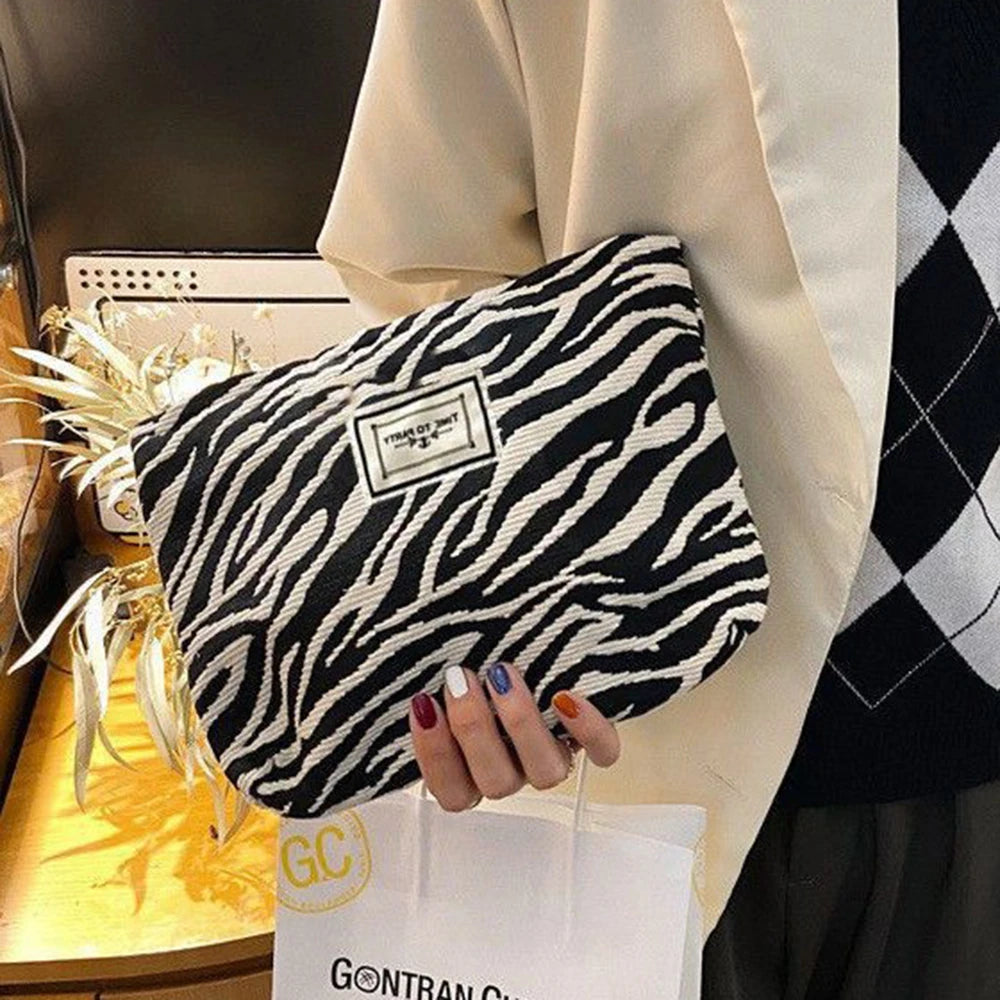 Random Zebra-Print Makeup Bag Toiletry Bag Women'S Handbag Clutch Bag Convenient Large Capacity Storage Bag Qme