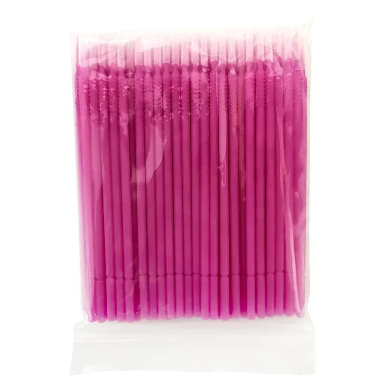 100pcs/Pack Bendable Micro Brushes Disposable Microbrush Applicators Eyelash Extensions Eyelash Glue Cleaning Brush for Eyelash Qme Rose Pink