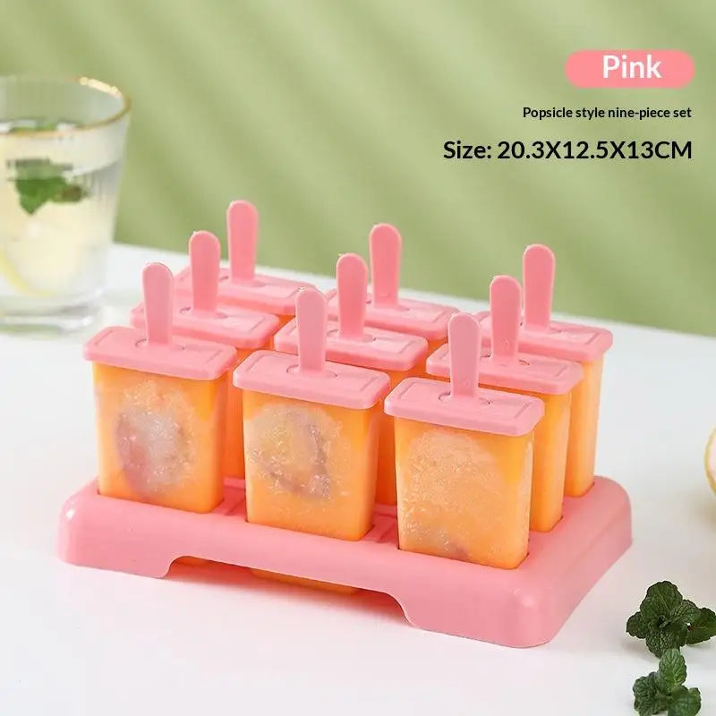 9 Grid Ice Cream Mold Popsicle Tray DIY Machine Homemade Summer Stick Qme Red 1