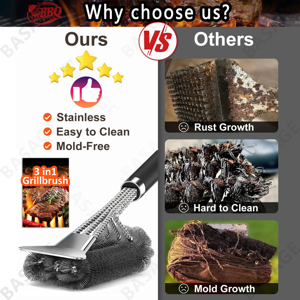 Barbecue Grill BBQ Brush Clean Tool Grill Accessories Stainless Steel Bristles Non-stick Cleaning Brushes Barbecue Accessories Qme
