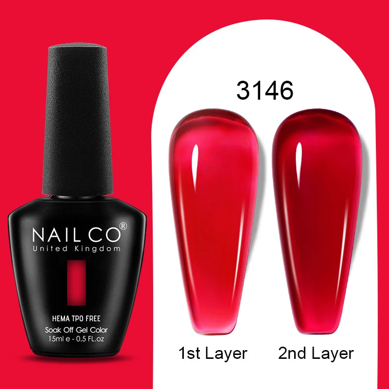 Nailco Jelly Gel Nail Polish Transparent Varnishes 44 Colors Red Pink