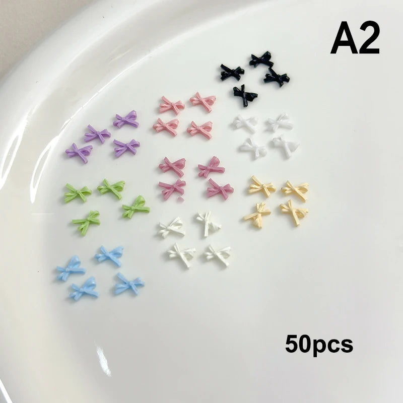 Chic Trendy Manicure Look Ribbon Bowtie Nail Charms Light Luxury Qme A2