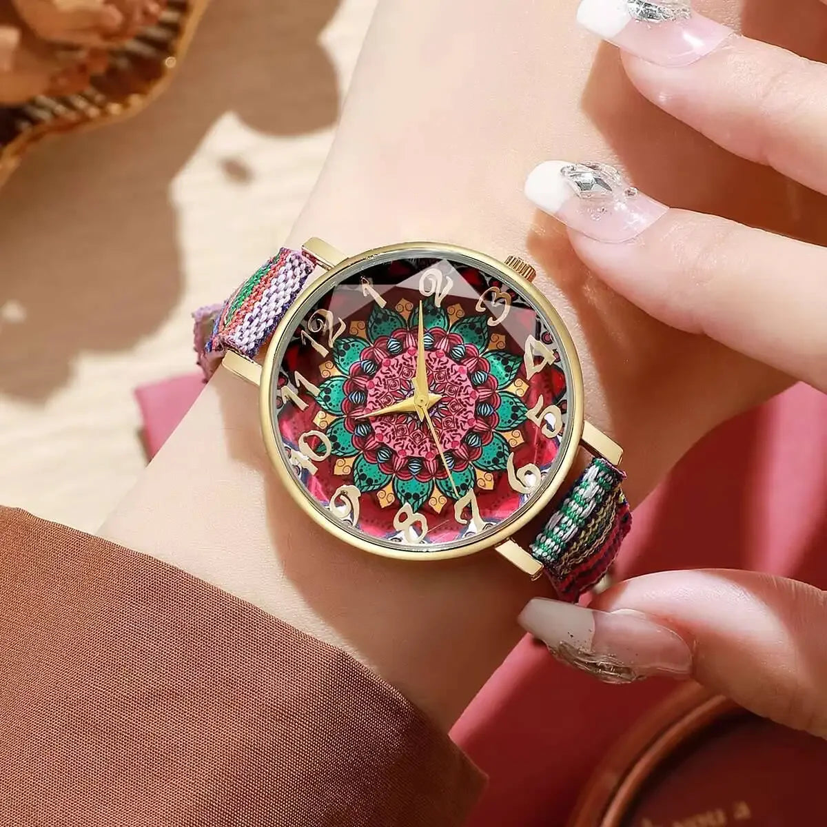 2/3/5PCS Fashion Women Watches Vintage Flowers Printed PU Strap Quartz Watch Reloj Mujer（Without Box） Qme