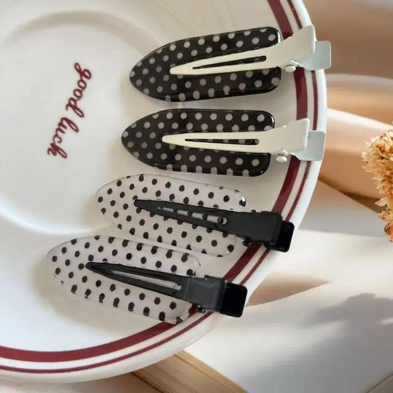 4 Black White Polka Dot Hair Clips Cute Sweet Side Bangs Hairpin Qme