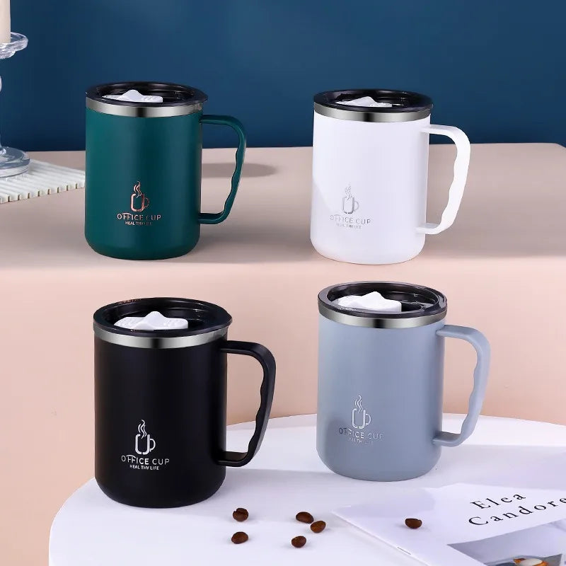 Stainless Steel Milk Coffee Cup 500ml Double-wall Insulated Coffee Cup Leak-proof Drinking Cup with Handle Qme