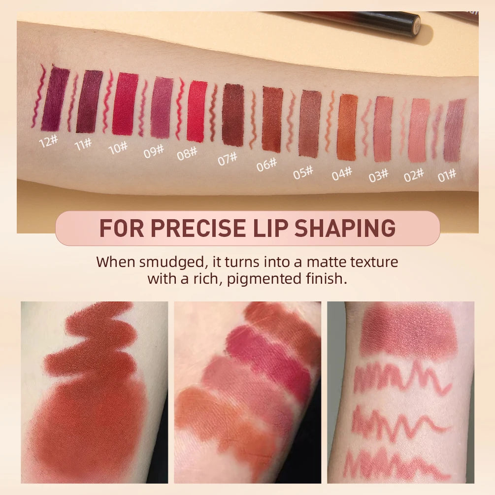 QIBEST 12 Colors Lip Makeup Nude Lipstick Pencil Waterproof Long Lasting Sexy Red Lip Stick Matte Lip Liner Pen Lipstick Qme