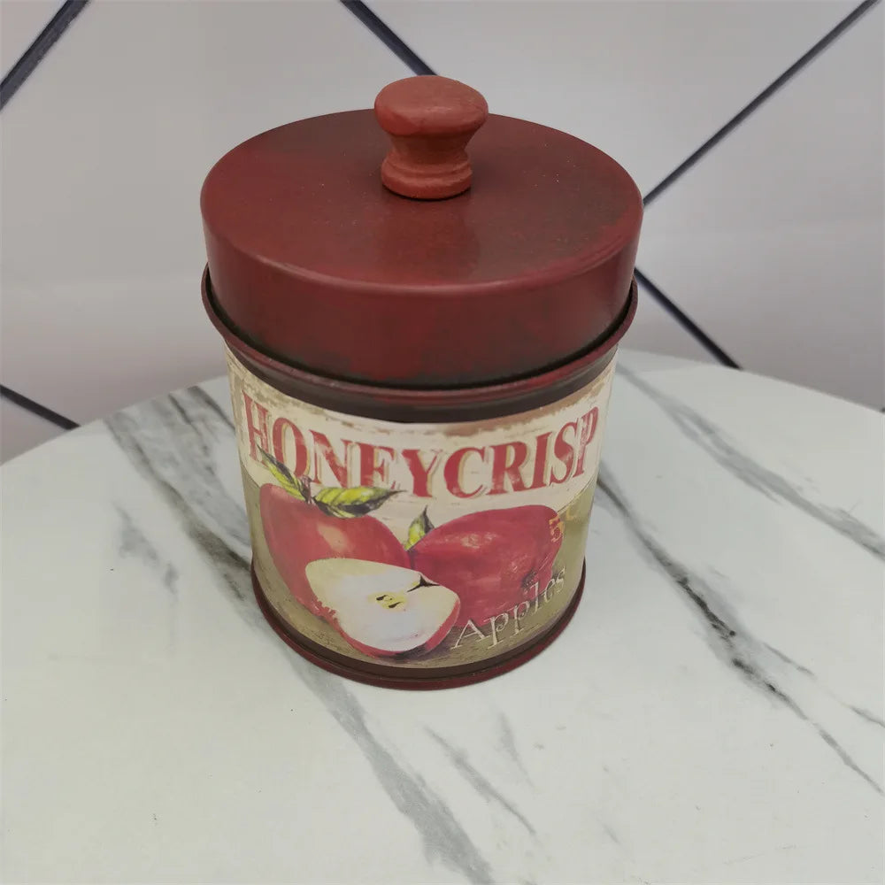 Retro Metal Sealed Container Countryside Tin Pot Coffee Tea Sweets Qme red M