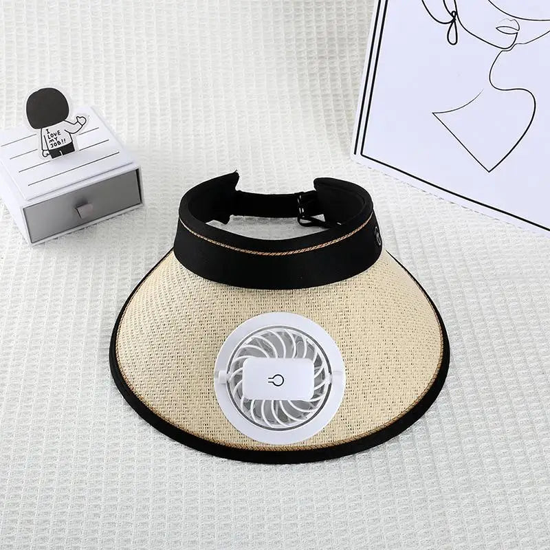 Breathable Cooling Fan Hat Sunscreen Sun Visor Fishing Peaked Cap Qme A7