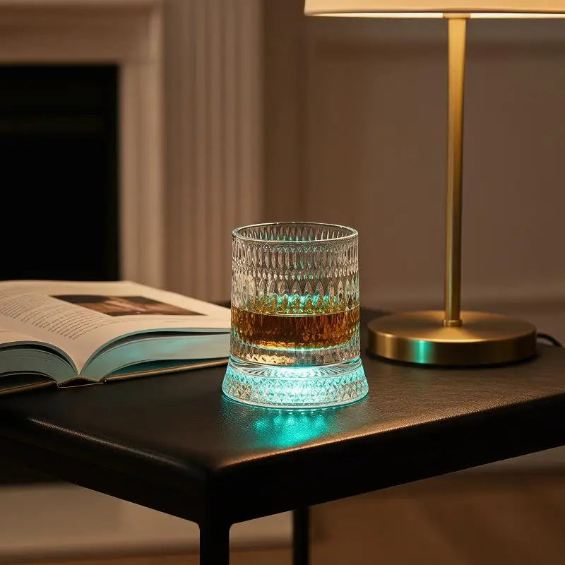 Vintage Glass 360 Rotating Cup Base Creative Glowing Rotation Light Qme