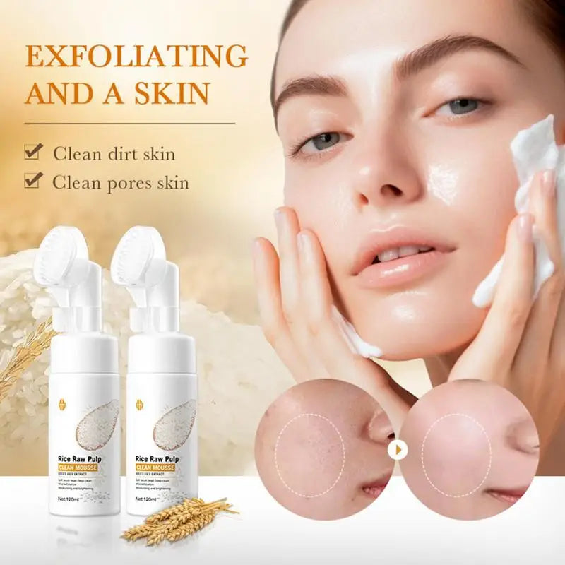 Rice Water Face Cleanser Raw Pulp Foaming Facial Soothing Brush Head Qme