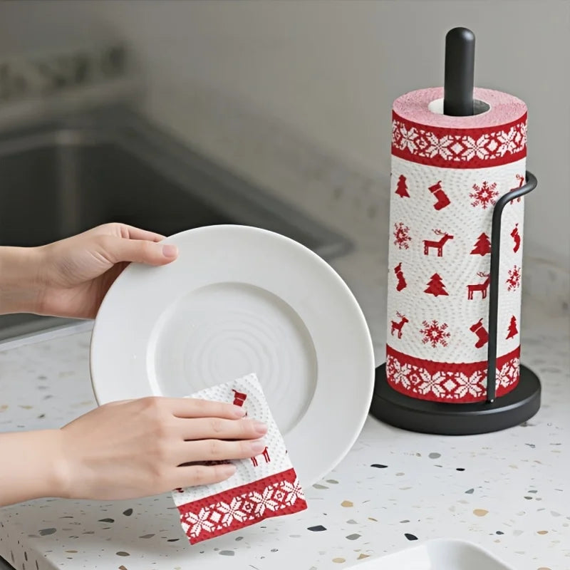 1 roll of Christmas kitchen paper Thickened three-layer roll paper, disposable kitchen cleaning wet and dry household - lazy rag Qme