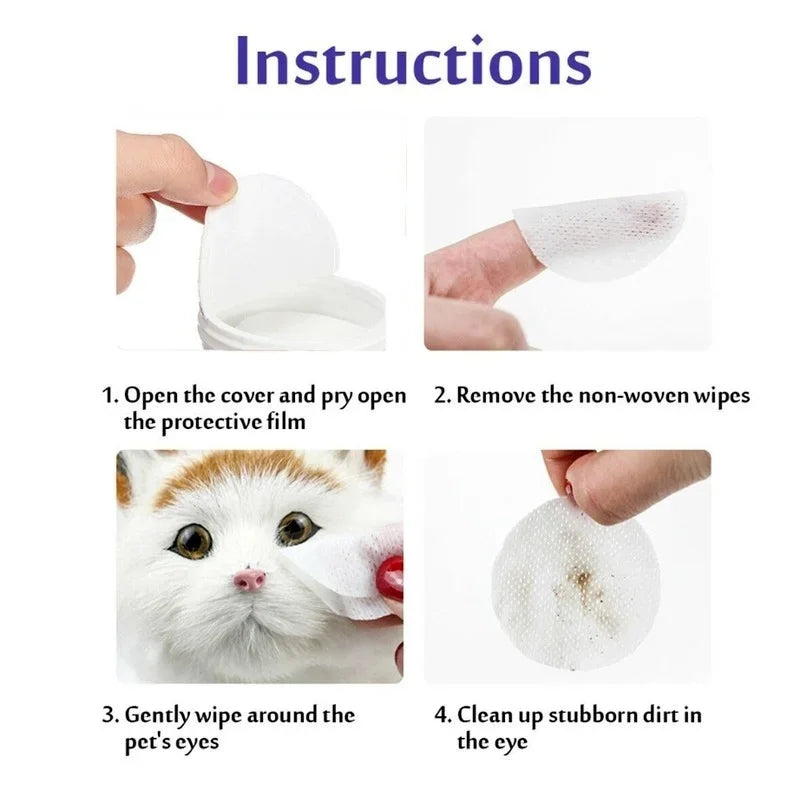 Pet Eye Wipes Dog Cat Cleaning Grooming Tear Stain Remover Gentle Qme