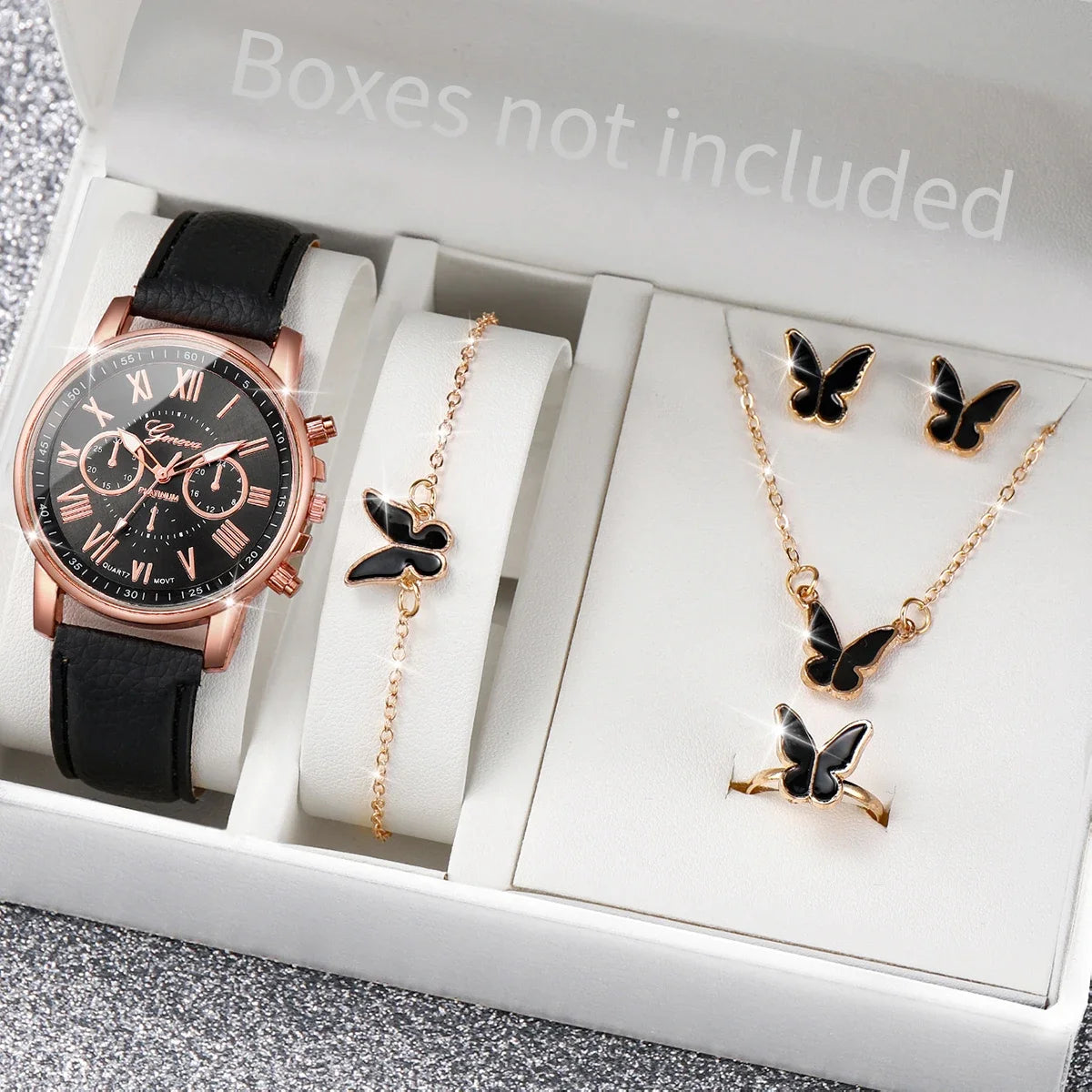 2026 Fashion Versatile Belt Watch Fake Three Eyes Classic Tri Color Optional Women's Watch Set Qme