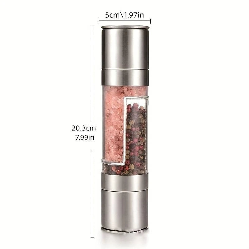 Salt And Pepper Grinder 2 in 1 Manual Stainless Steel Salt Pepper Mills With Adjustable Plastic Grinding Spice Mill Kitchen Tool Qme Stainless steel
