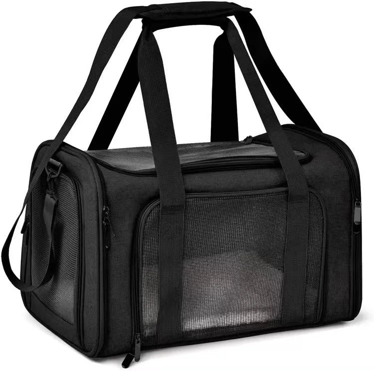 Foldable Breathable Oxford Pet Carrier Bag Portable Dog Cat Travel Transport Bag Safe Pet Car Seat Bag For Self-driving Tour Qme Black 40x25x25cm