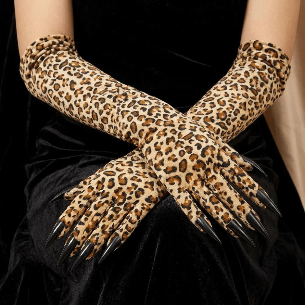 Fashion Long Sleeve Leopard Pattern Gloves Personality Stretch Qme