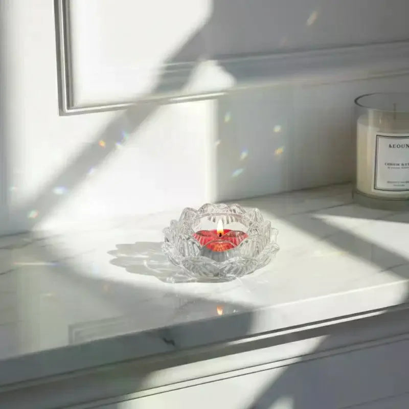 Glass Lotus Candle Holder Windproof Heat Resistant Suitable Use As Qme