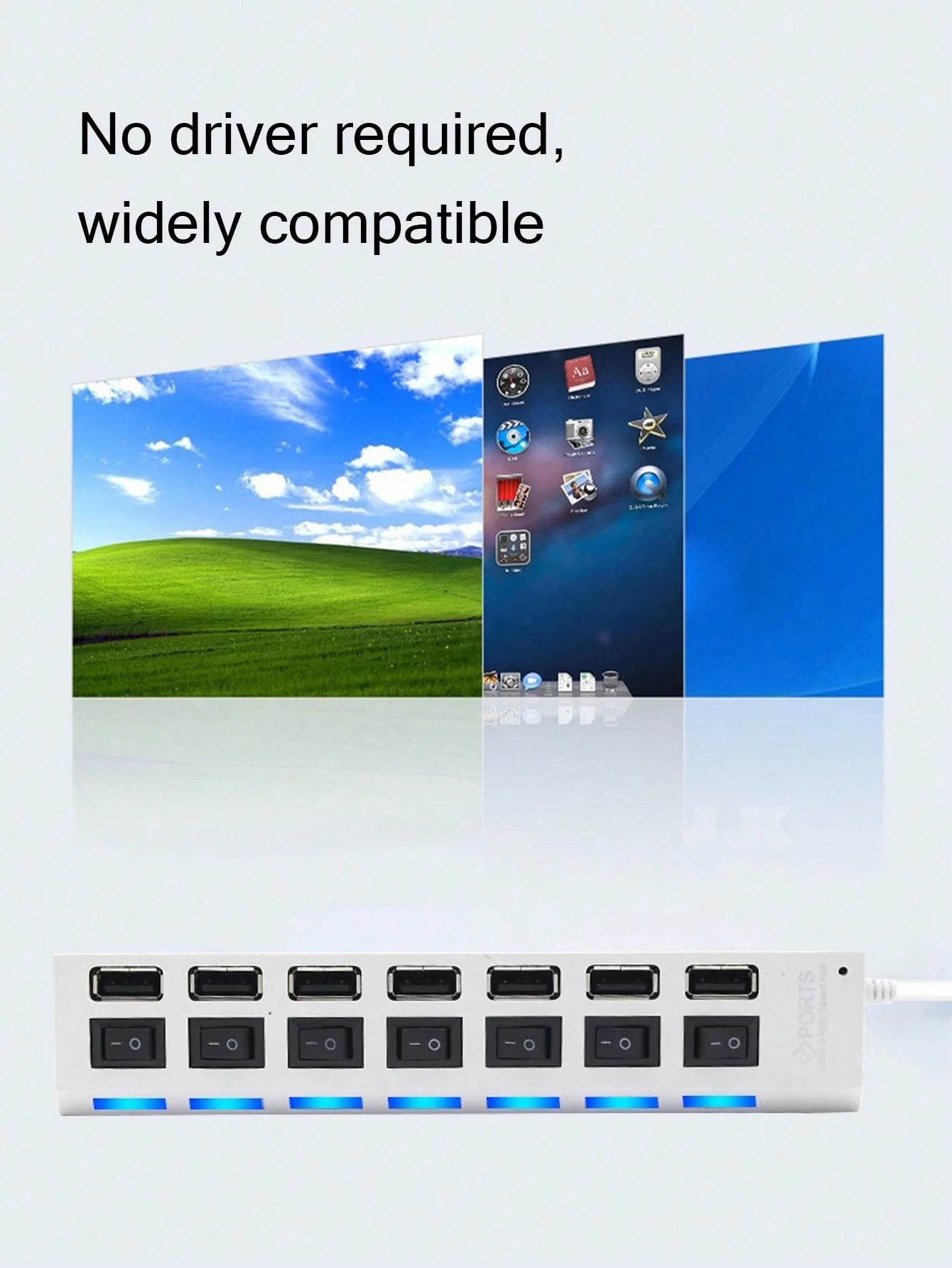 1 Abs Material 7-Port Independent Switch USB Hub Compatible Computers Qme