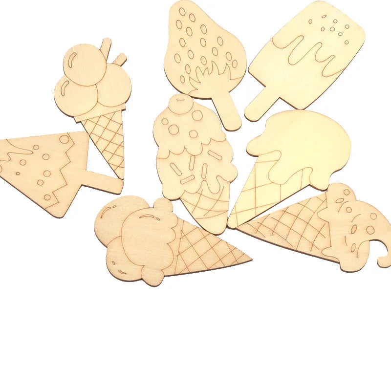 6Pcs 10x5.8cm Creative Cream Wooden Slices DIY Blank Children's Summer Birthday Party Painting Crafts Unfinished Wood Arts c3737 Qme