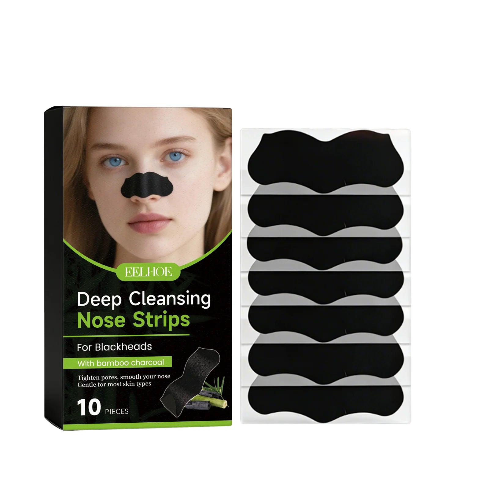 Deep Cleansing Nose Pores Blackheads Charcoal Powder Nose Cleaning Patch Oil Control Cleansing Facial Care Purifying Skincare Qme A-10Pcs