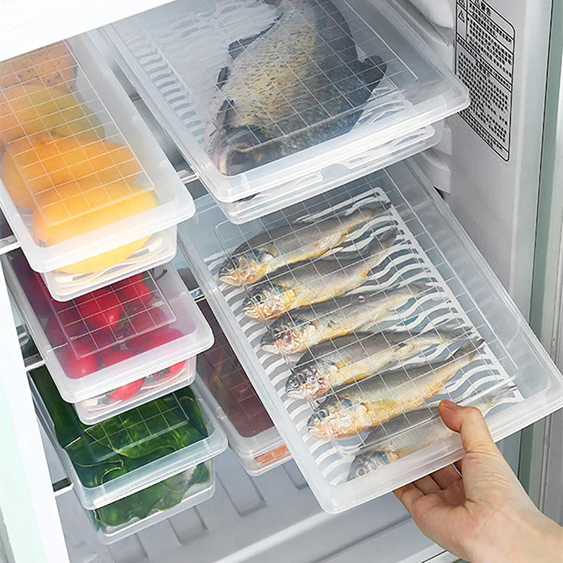 Removable Drain Plate Tray Keep Fruits Vegetables Meat Fish Food Qme