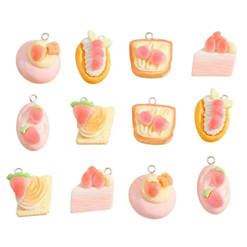 Strawberry Cake Resin Cartoon Charms 10/12Pcs Lovely Design for DIY Bag Pendant Phone Charm Jewelry Making Gift for Craft Lovers Qme