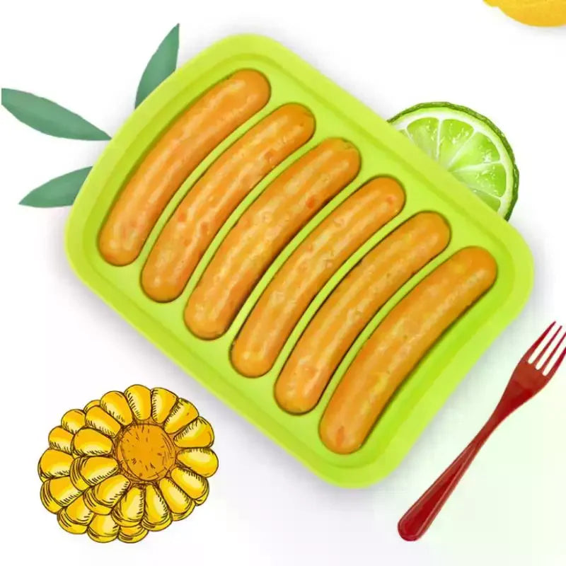 Sausage Maker Mould 6 Cavity Silicone DIY Ham Hot Dog Making Moulds With Lid Household Sausages Cake Baking Tool Molds Qme