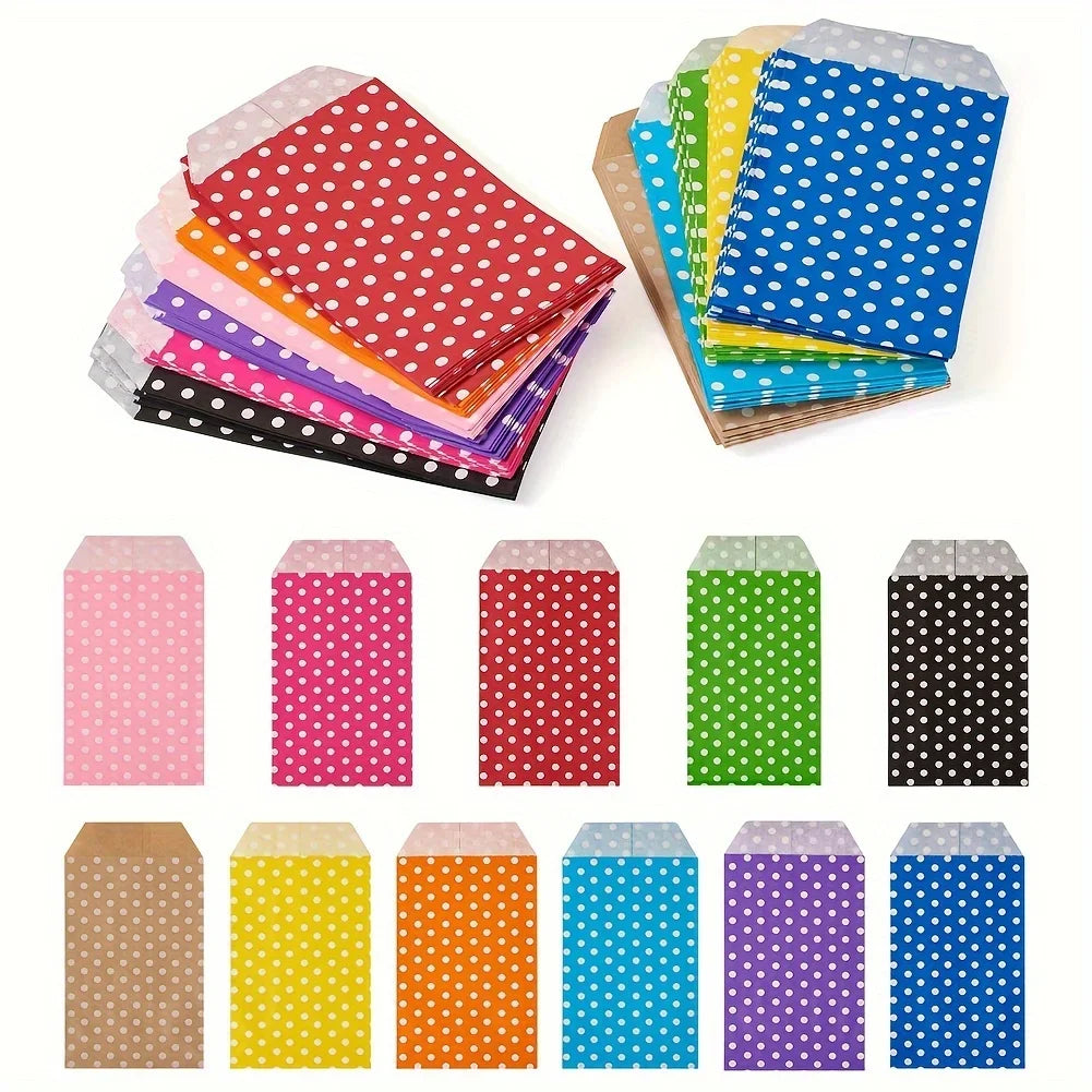 Paper bag, without handle, storage bag, white polka dot pattern, suitable for wedding parties and birthday gift bags. Qme