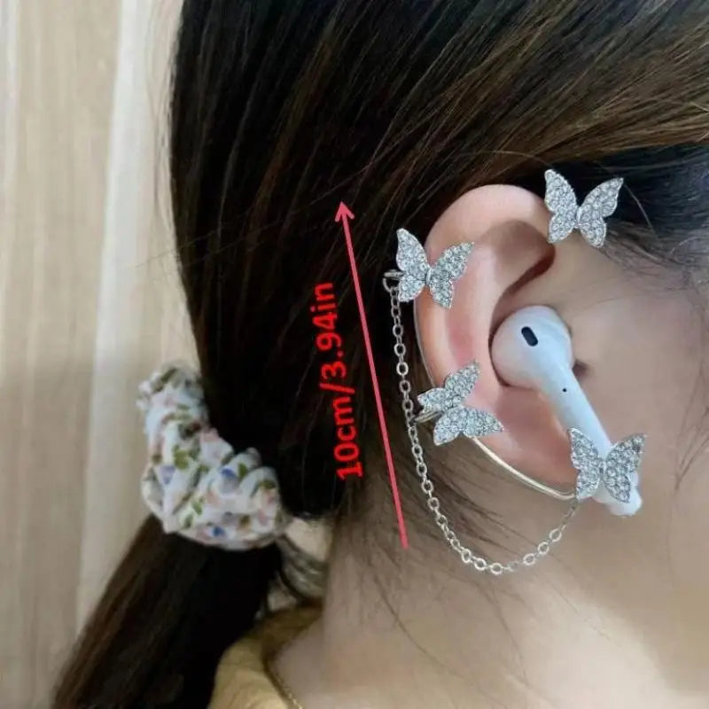 Creative Rhinestone Butterfly Earphone Anti-lost Chain Fashionable Qme