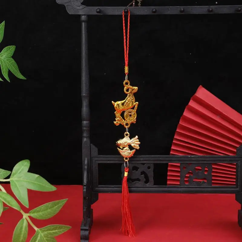 Chinese New Year 2027 Goat Hanging Ornaments Gold Lucky Design Red Tassels For Spring Festival Home Wall Decor Qme A24