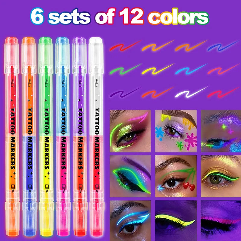 Dual Head Glow Dark UV Face Body Paint Pen DIY Luminous Makeup Marker Qme