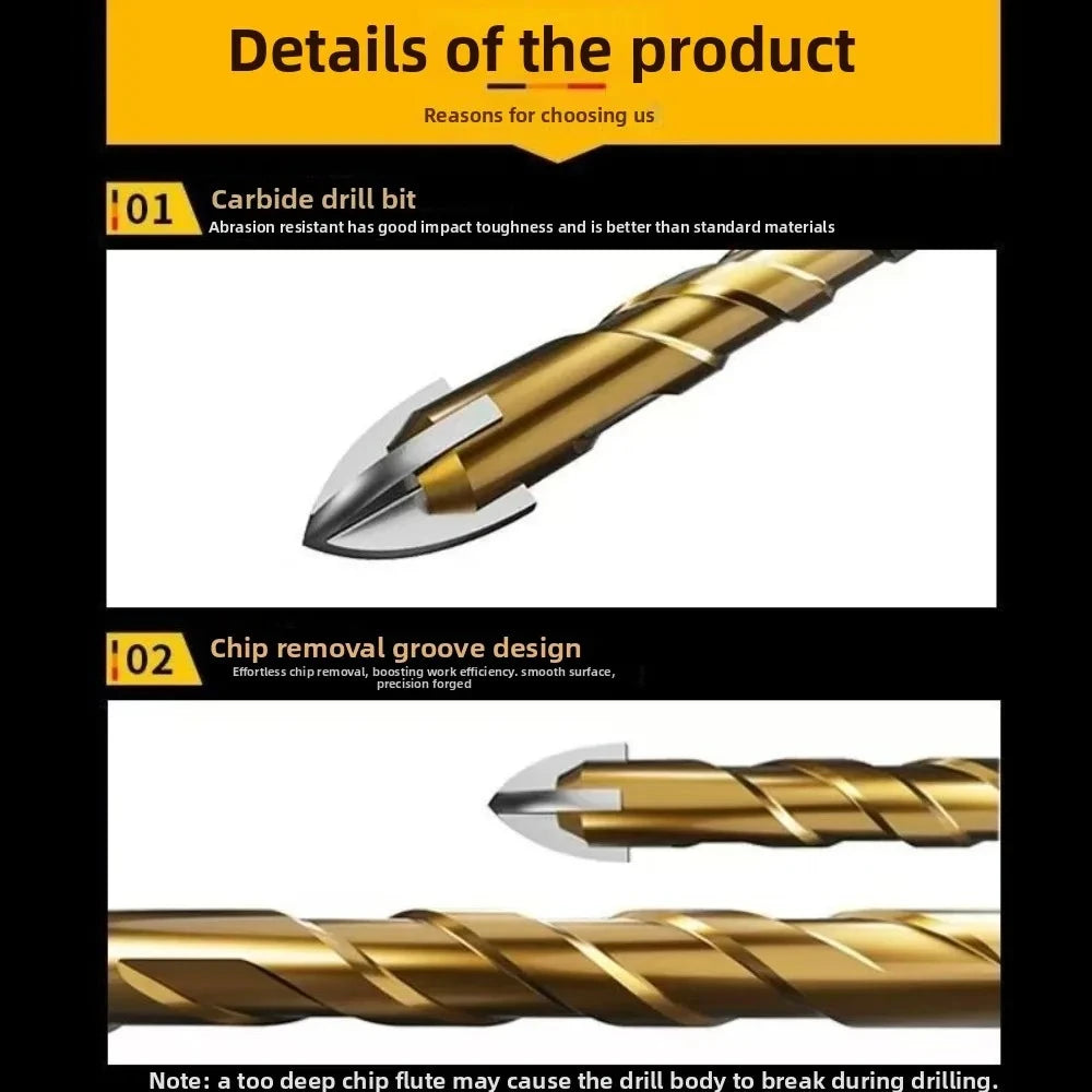 Hard Metal Hex-Shank Drill Bit Sets Tungsten Carbide Hole Cutter Tool For Wall Brick Glass Tile 3mm-12mm Qme