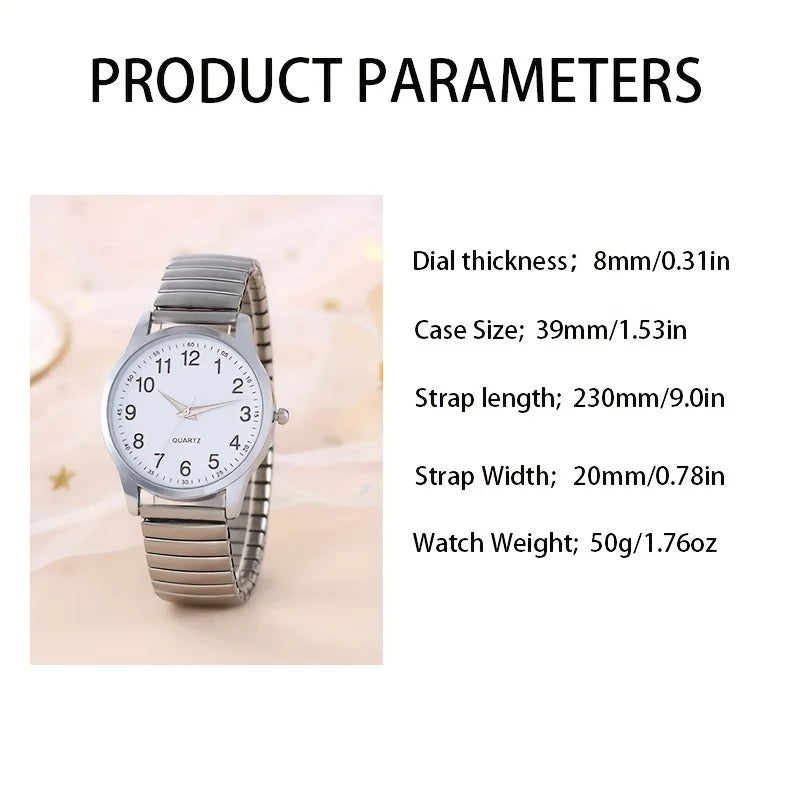 2pcs Simple Digital Steel Band Quartz Watch, Daily Wear Couple Watch Qme